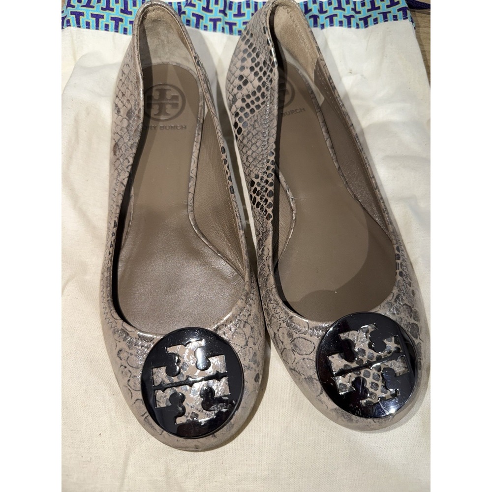 TORY BURCH Silver Snakeskin Leather Ballet Flats Size 7 leather D